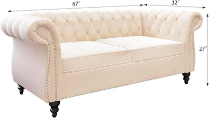Chesterfield Loveseat Sofa, Modern Velvet Small Sofa Couch 2 Seater - Image 2