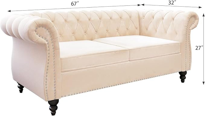 Mid-Century 2 Seater Sofa, Velvet Loveseat - Image 2