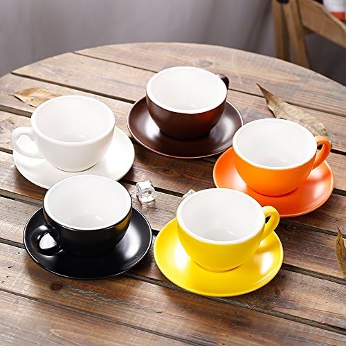 Latte Art Cup and Saucer for Cappuccino and Manual Brew Coffee, New Bone China, Mate for Coffee Shop and Barista (Matte White, 8.5 oz)