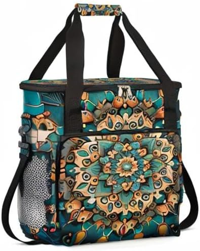 Ethnic Mandala Floral Flowers Coffee Maker Carrying Bag, Coffee Machine Travel Storage Bag Compatible with K-Mini or K-Mini Plus, Portable Single Serve Coffee Brewer Case with Pockets for K-Cup Pods