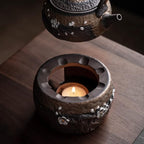 Teapot Warmer Matte Classic Retro Ceramic Universal Tea Warmer Stand Set with Candle Holder Japanese Style for Warming Tea, Coffee and Milk etc.