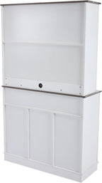 Coffee Bar Cabinet with Sliding Barn Doors 71'' Farmhouse White Pantry Cabinet with Drawers & Wine Glass Rack Rustic Buffet Cabinet for Kitchen, Black