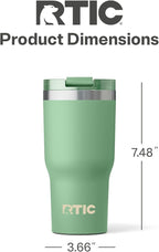 RTIC 20oz Essential Tumbler with Lid, Insulated, Stainless Steel, Metal, Double Wall Vacuum-Insulation, Ceramic Lined, Travel Cup for Iced Coffee, Tea, Hot and Cold Drink, Sage