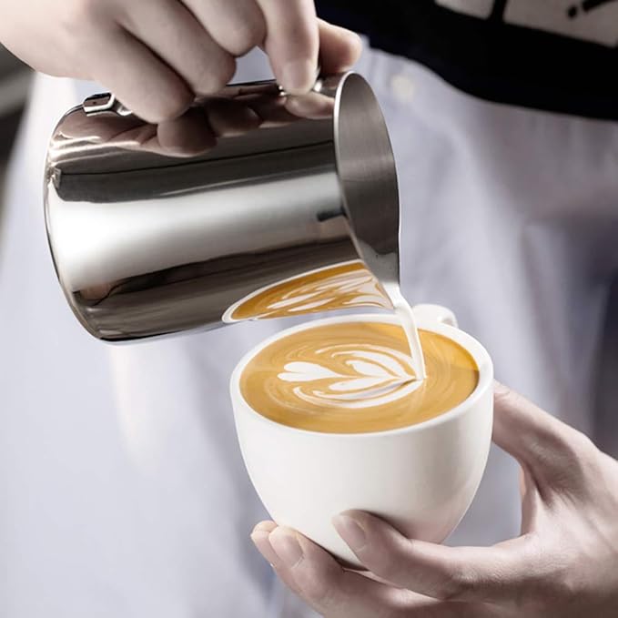 CAMKYDE Stainless Steel Milk Frothing Pitcher 12 oz, Espresso Steaming Pitcher with Decorating Pen for Espresso Machines, Cappuccino, Latte Art (Colour)