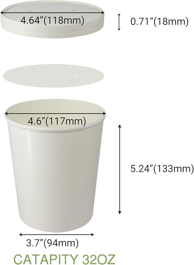 30 Sets 32 oz Paper Ice Cream Cups with Lids, Paper Food Containers With Vented Lids, To Go Hot Soup Bowls For Restaurants, Take Outs, or To-Go Lunch