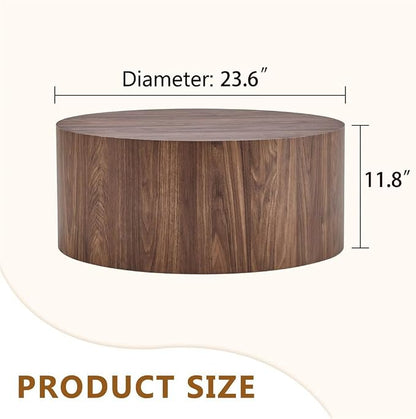 Round Coffee Table, 23.6" Modern Wood Drum Coffee Table, Round Accent Center - Image 2