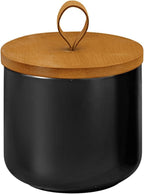 Ceramic Storage Jars, Modern Elegant Highly Polished Airtight Gorgeous Storage Canisters with Wooden Lid Small Food Stroage Jar for Kitchen Spice Tea Vanilla Sugar Coffee Beans (Black trumpet)