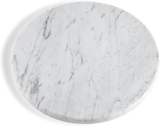Koville Italian Natural Marble Cutting Board for Kitchen, 11inch Round Hand Crafted Marble Slab for Cheese, Charcuterie, Pastry Board - Wedding Gift, House Warming Gift(Bianco Carrara)