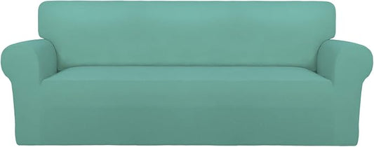 PureFit Stretch Oversized Couch Covers Fleece Sofa Slipcovers Cyan | 1-Piece by PureFit