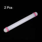 HARFINGTON 2pcs Fondant Rolling Pin with Rings PP 30cm x 2.5cm Non Stick for Baking White
