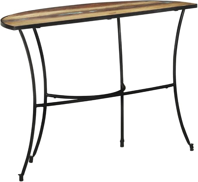 Reclaimed Wood Half-Circle Side Table 43.3"x15.7"x30.3" Narrow Space-Saving - Image 5