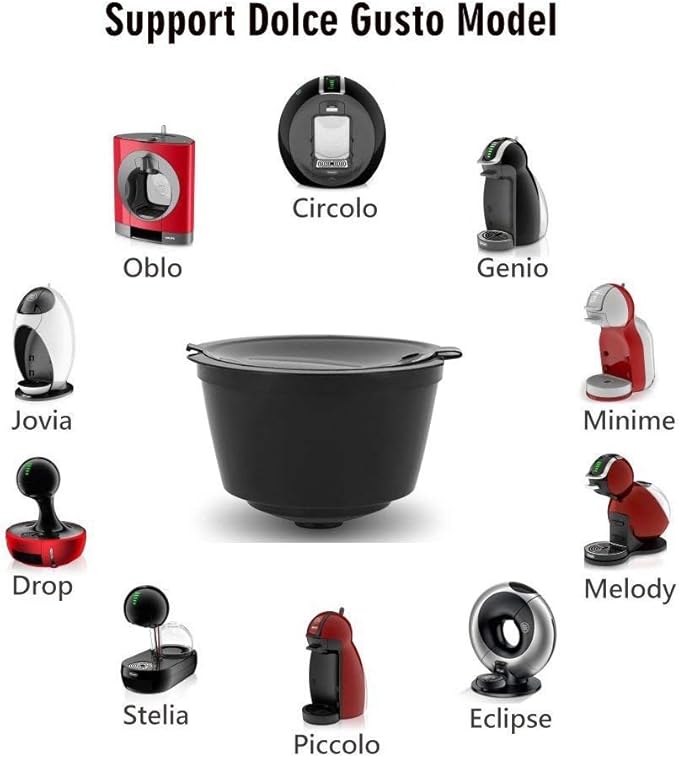 BRBHOM 6 Refillable D*lce Gu*to Coffee Capsule,Reusable D*lce Gu*to Coffee Filter with Coffee Spoon,Brush (6Pcs Black)