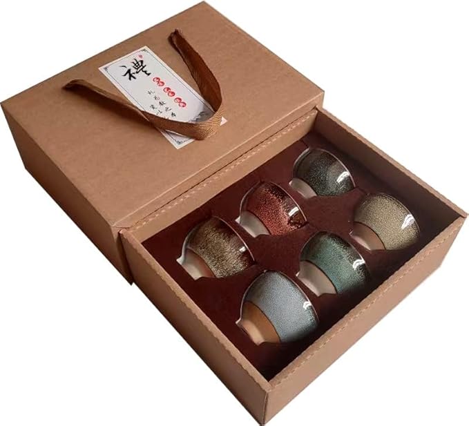 Better-Love 6PCS Handmade Ceramic Espresso/Tea/Sake Cup Gift Set (2.5oz) - 6 Colors, Chinese Pottery Teacups & Japanese Style Cups