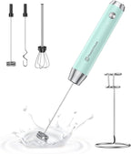 Maestri House Rechargeable Milk Frother with 3 Heads, LunaFro AS Handheld Electric Foam Maker Waterproof Detachable Stainless Steel Whisk Drink Mixer Foamer with Stand for Lattes, Cappuccino, Egg
