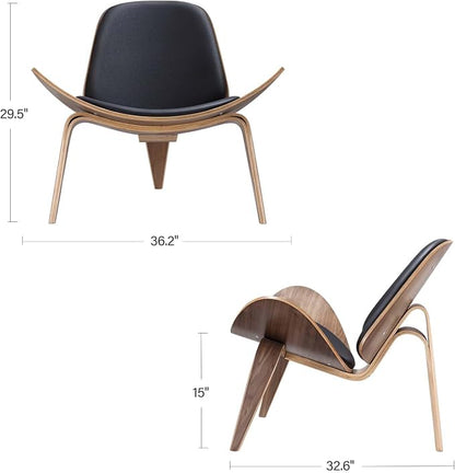 Furgle Mid Century Modern Shell Lounge Chair, PU Leather, Tripod Plywood - Image 3