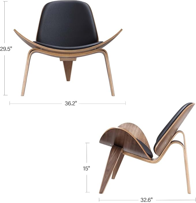 Modern Shell Lounge Accent Chairs, Faux Genuine Leather Mid Century Armless - Image 3
