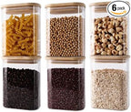 Glass Storage Jars with Airtight Bamboo Lids - Stackable Kitchen Canisters for Candy, Cookies, Rice, Sugar, Flour, Pasta