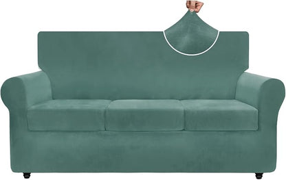 ZNSAYOTX Luxury Velvet Couch Cover 4 Piece Stretch Sofa Covers by ZNSAYOTX