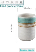 Stoneware Coffee Bar Utensil Holder Tea & Coffee Spoon & Stirrer Holder for Stir Stick Straw Teaspoon Holder Spoon Cup Small Utensil Jar (Coastal beach)