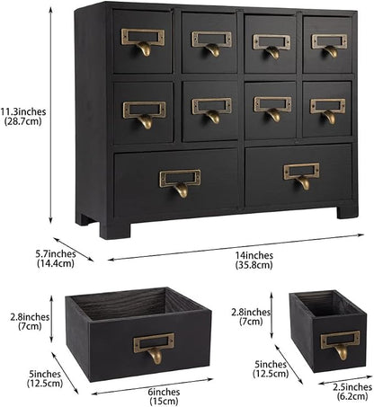 Apothecary Cabinet with 10 Drawers & Labels Rustic Library Card Catalog Cabinet - Image 3