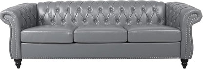 Mid-Century 3 Seater Sofa, Faux Leather Couch - Image 8