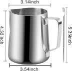 20 oz Milk Frothing Pitcher, 304 stainless steel 600ml milk can coffee frothing cup with art deco pen milk jug coffee cup used to make cappuccino latte