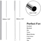 Stainless Steel Straws Short Small 5.9" Reusable Metal Bar Drinking Straw Set With Cleaner Brush for Cocktails Rock Gin Glass Coffee Mason Jar Tumblers Kids Fruit Juice Box, Silver 16PCS