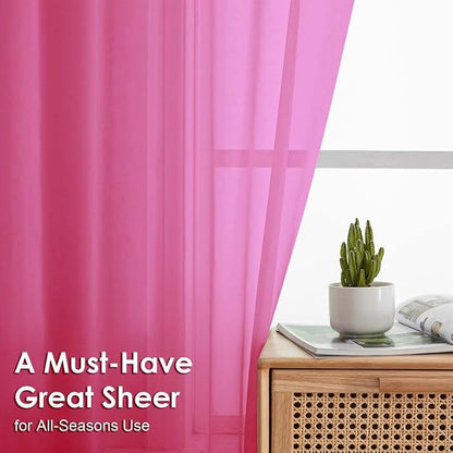Hot Pink Sheer Curtains 78 Inches Long 2 Panels - Image 2