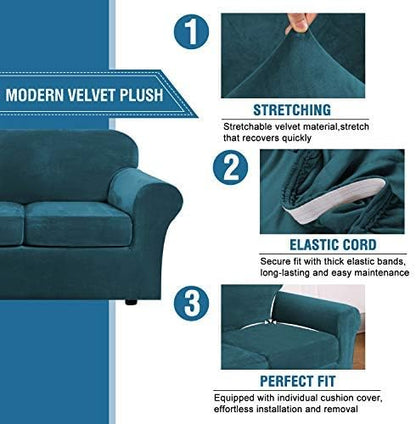 H.VERSAILTEX Real Velvet Plush 3 Piece Stretch Sofa Covers Couch Covers - Image 3
