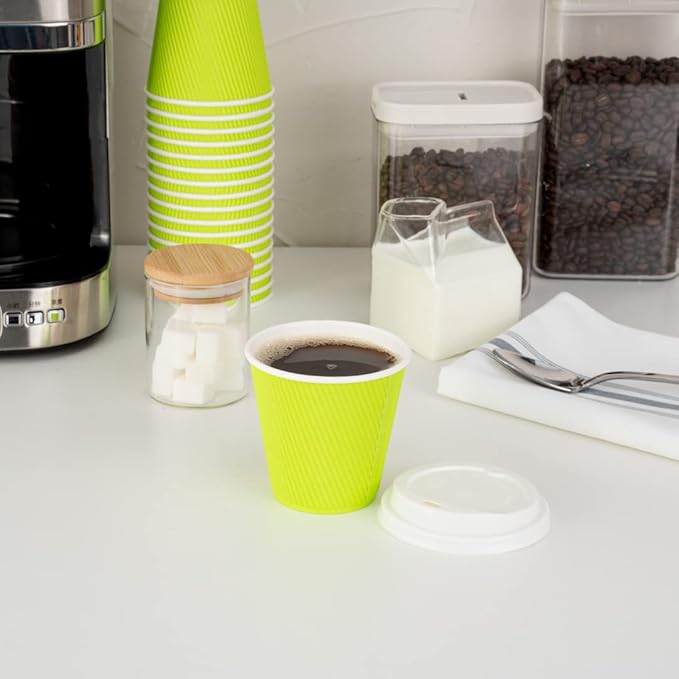 Restaurantware 8 Ounce Double Wall Disposable Coffee Cups, 500 Insulated Light Green Paper Tumblers, Ripple Wall Design, Lids Sold Separately for Hot Drinks like Tea, Hot Chocolate, and More