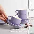 Sweejar Porcelain Espresso Cups with Saucers, 4 Ounce Stackable Cappuccino Cups with Metal Stand for Coffee Drinks, Latte, Tea - Set of 4 (Gray)