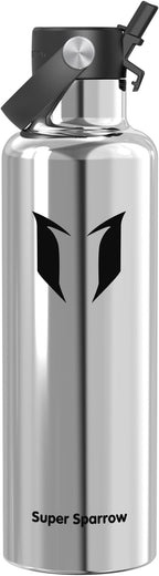 Super Sparrow Insulated Water Bottle - 17 Oz / 25 Oz / 32 Oz - Standard Mouth FlipFlow Flask - BPA Free, Leak Proof Drink Bottle- Ergonomic Straw Water Bottles for Work, Gym, Travel, Sports