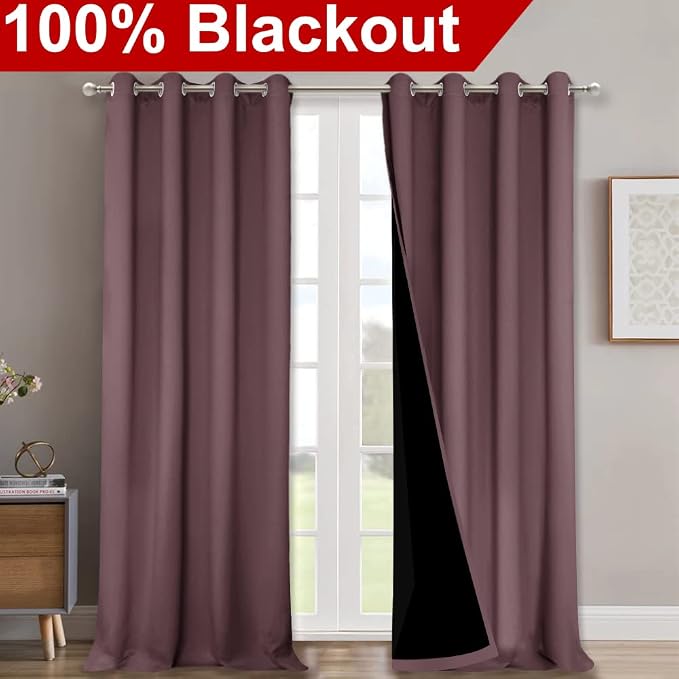 NICETOWN Full Shading Curtains for Windows, Super Heavy-Duty Black Lined - Image 2