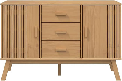 Scandinavian Style Sideboard Brown Solid Pine Wood 45 Inch Wide Sideboard - Image 8