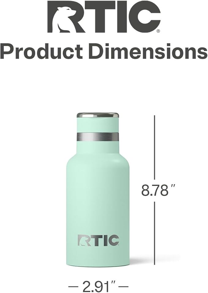 RTIC Little Journey Bottle with Straw, Insulated, Stainless Steel, Metal, Double Wall Vacuum-Insulation, Ceramic-Lined, Leak-Proof Lid, BPA-Free Water Flask for Sports, Travel, Fresh Mint