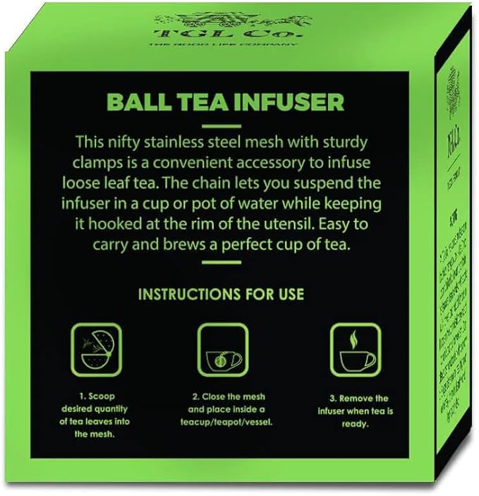 TGL Co. Stainless Steel Ball Tea Infuser | Durable Teapot Green Tea Filter | Perfect for Loose Leaf Tea Brewing