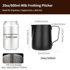 watchget Stainless Steel Milk Frothing Pitcher 20oz/600ml - Espresso Steaming Pitcher for Cappuccino, Latte Art, Coffee Machine Accessories Milk Jug Coffee Frother Cup, Black