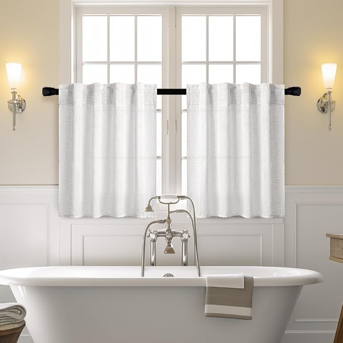 MIULEE Bleached Linen Kitchen Curtain 24 Inches Length 2 Panels Farmhouse | - Image 2