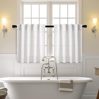 MIULEE Bleached Linen Kitchen Curtain 30 Inches Length 2 Panels Farmhouse | - Image 2