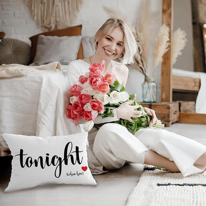 Mancheng-zi Funny Couples Reversible Soft Pillow Cover, Wedding Anniversary Bridal Shower Gifts, Gift for Couples, Anniversary, Wedding, Engagement, 20X26 Inch Flannel Cushion Cover for Couch (White)