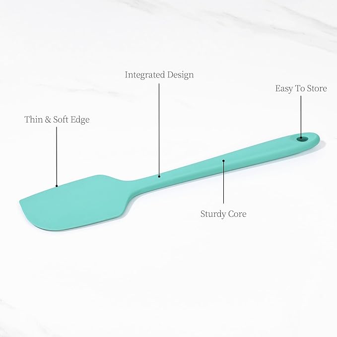 600ºF Heat Resistant Spatula, 11.34 inch High Heat Food Safe Semless Kitchen Silicone Scraper for Cooking Baking Mixing Scraping Stirring Nonstick Cookware Pan Bowl (Turquoise)