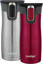 Contigo West Loop Stainless Steel Vacuum-Insulated Travel Mug with Spill-Proof Lid, 16oz 2-Pack, Very Berry & Steel Colors, Keeps Hot to 5h & Cold to 12h