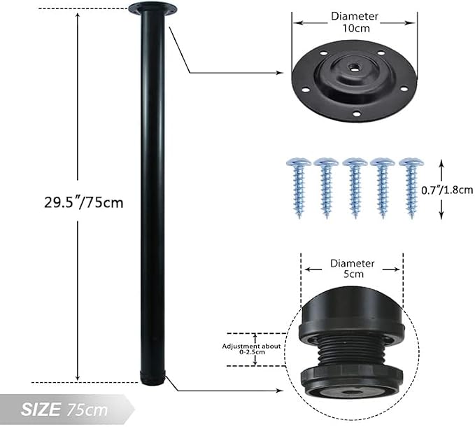 QLLY 29.5 inch / 75cm Adjustable Metal Desk Legs, Heavy Duty Furniture Table - Image 2