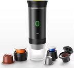 3-in-1 Portable Coffee Maker – Electric Espresso Machine for Travel – Compatible with Ground Coffee, NS & DG Capsules – USB-C Rechargeable Portable Espresso Maker (White)