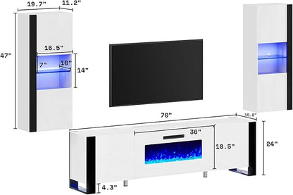 AMERLIFE 3 Piece Modern Wall Unit Entertainment Center Set, High Gloss 70" - Image 5