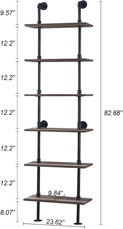 HOMBAZAAR Industrial Pipe Bookshelf, 6 Tier Pipe Shelving, Wall Mounted Ladder - Image 2