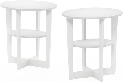 Furinno JAYA Side Table Set of 2, 2-Tier Round Modern End Table - Image 4