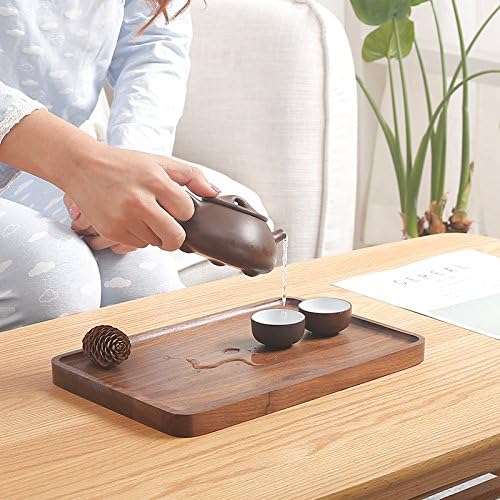 Bamber Wood Serving Tray Wooden Decorative Coffee Tea Platter Black Walnut 13.4 x 9 Inches