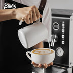 Bincoo Espresso Milk Frothing Pitcher Stainless Steel 20oz/600ML Coffee Milk Frother Cup-Milk Frothing Pitcher with Measurement Lines,Ergonomic Handle for Latte Art & Cappuccino(White)