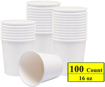 Paper Ice Cream Cups, Paper Hot/Cold Soup Cups - 100 Count (White) (16 oz)